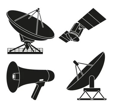 Black white telecommunication silhouette elements Stock Illustration