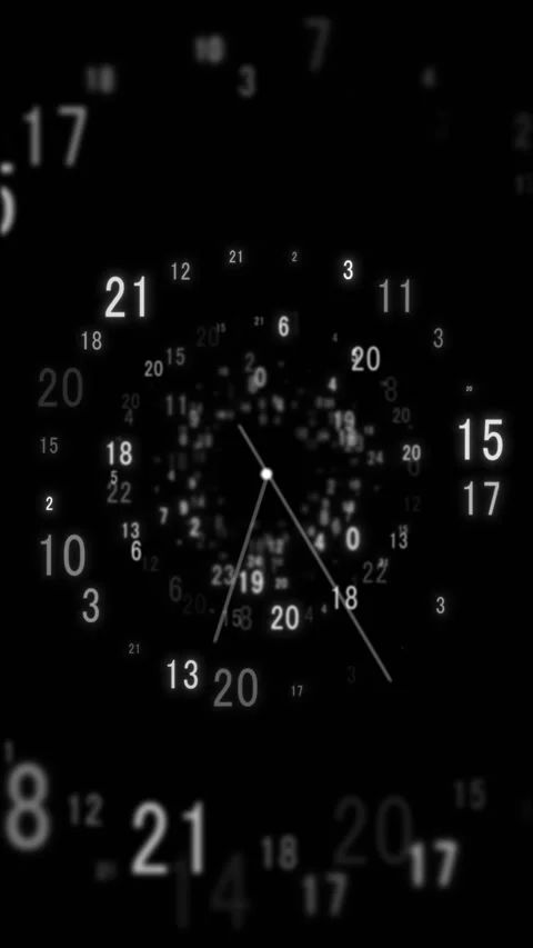 Black white time numbers background floating clock digits, blurred depth, and an Stock Footage 340577050