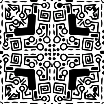 Black white tribal seamless pattern. Hand drawn vector abstract ink endless Stock Illustration