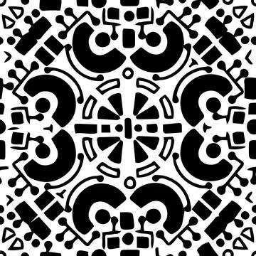 Black white vector tribal seamless pattern. Hand drawn abstract ink endless Stock Illustration