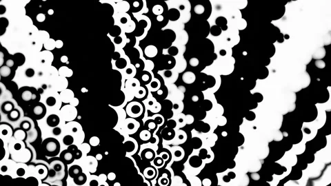 Black-white waves and circles move in looped background. Geometric fractal lines Stockbeeldmateriaal 247235896