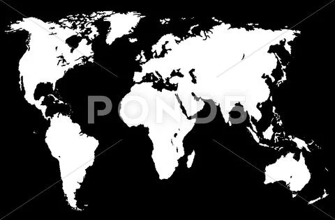 Black White World Map, Isolated
