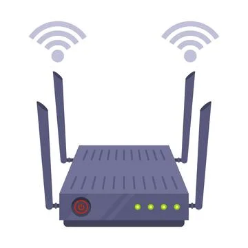 Black Wi-Fi router distributing internet at home. Stock Illustration