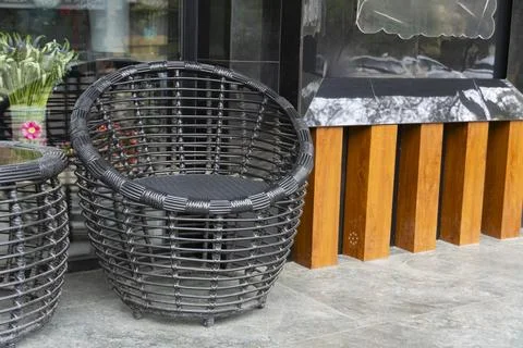 Black Wicker Chairs and Table Stock Photos