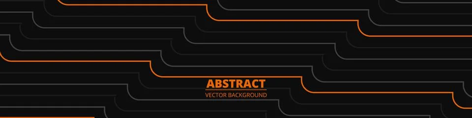 Black wide abstract vector background banner with orange and grey geometric Stock Illustration