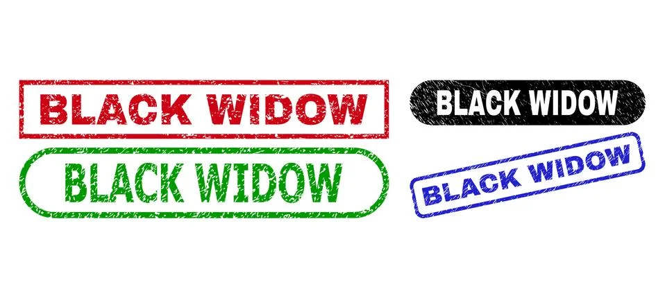 BLACK WIDOW Rectangle Stamps with Corroded Style Stock Illustration