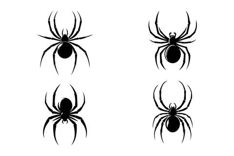 Black Widow Spider spiders set. Vector silhouette spiders. Isolated spiders.. Stock Illustration