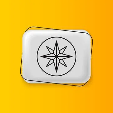 Black Wind rose icon isolated on yellow background. Compass icon for travel.. Stock Illustration
