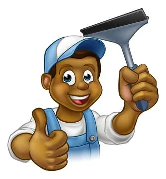 Black Window Cleaner With Squeegee 스톡 일러스트
