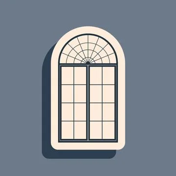 Black Window icon isolated on grey background. Long shadow style. Vector イラスト素材