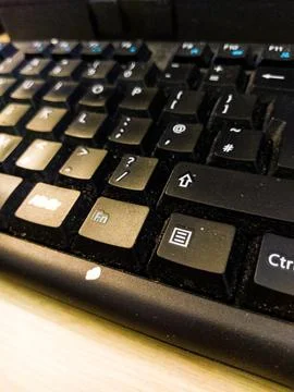 Black windows keyboard in closeup on computer desktop Stock Photos