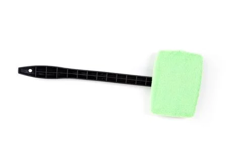 Black  windshield cleaning tool with microfiber on a white background top dow Stock Photos