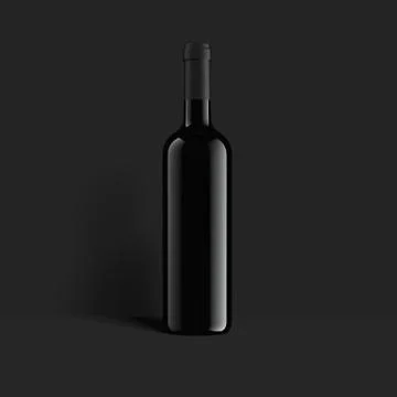 Black wine bottle on the black background, 3d rendering Illustrazione stock