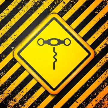 Black Wine corkscrew icon isolated on yellow background. Warning sign. Vector Stock Illustration