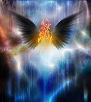 Black winged being of fire Stock Illustration