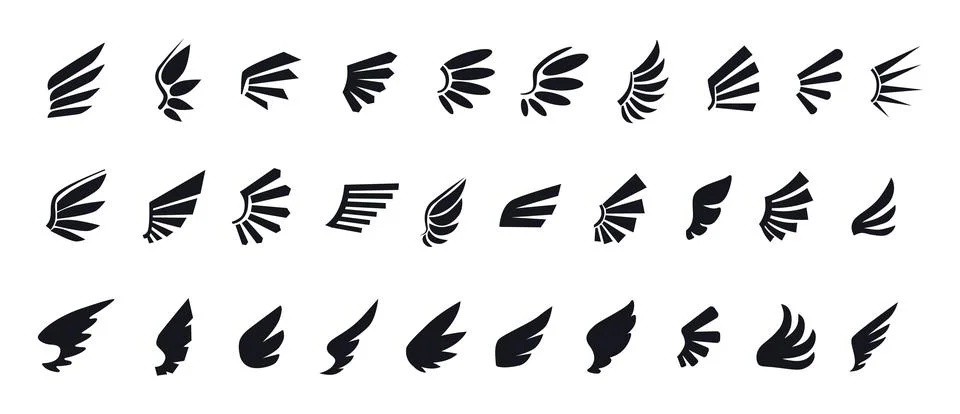 Black wings. Eagle bird feather silhouette, angel logo. Freedom emblem or l.. Stock Illustration