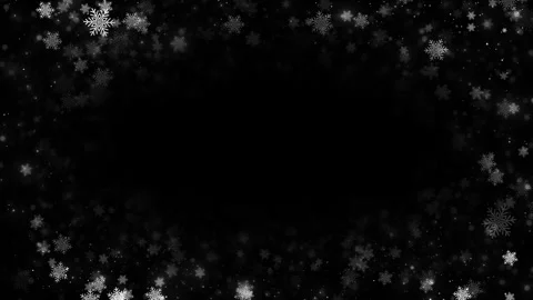 Black winter background white snowflake border, soft falling particles, dark emp Stock Footage 340402314