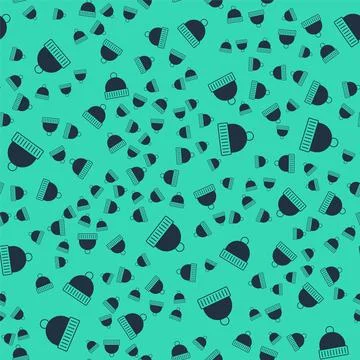 Black Winter hat icon isolated seamless pattern on green background. Vector 스톡 일러스트