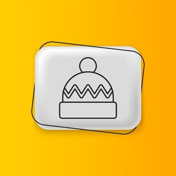 Black Winter hat icon isolated on yellow background. Silver rectangle butto.. Stock Illustration