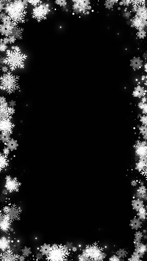 Black winter snow frame background bright flakes, glowing dots, clean middle spa Stock Footage 340415118