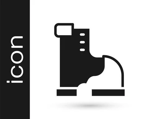 Black Winter warm boot icon isolated on white background. Waterproof rubber boot Stock Illustration