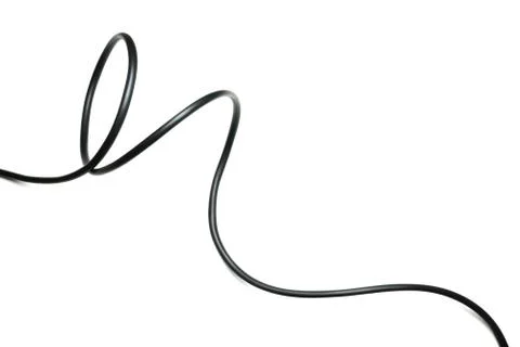 Black wire cable isolated on a white background abstraction. Stock Photos