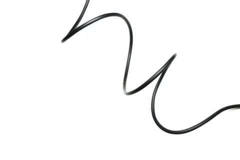 Black wire cable isolated on a white background abstraction. Stock Photos