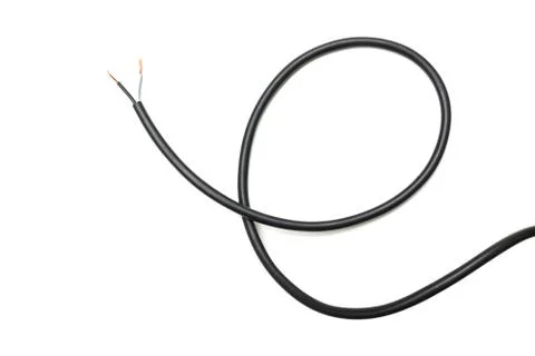 Black wire cable isolated on a white background abstraction. Stock Photos