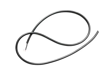 Black wire cable isolated on a white background abstraction. Stock Photos