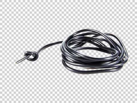 Black wire cable of usb and adapter isolated on white background.Electronic C Stock Photos