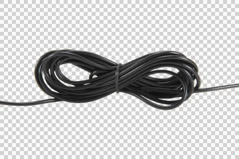Black wire cable of usb and adapter isolated on white background.Electronic C Stock Photos
