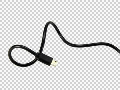 Black wire cable of usb and adapter isolated on white background.Electronic C Stock Photos