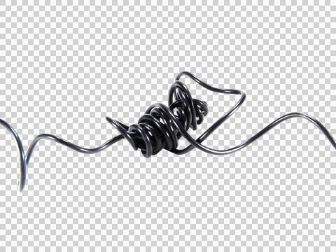Black wire cable of usb and adapter isolated on white background.Electronic C Stock Photos