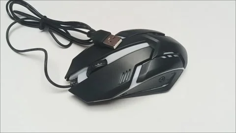 Black wired optical gaming mouse with USB cable Stock Footage 338140290