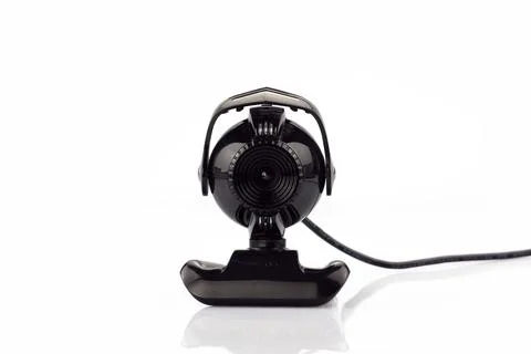 Black Wired Web Camera for Computer Isolated on White Stock Photos