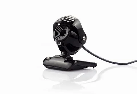 Black Wired Web Camera for Computer Isolated on White Stock Photos