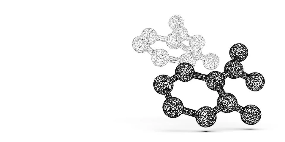 Black wireframe abstract molecules shape floating over white background wit.. Stock Illustration