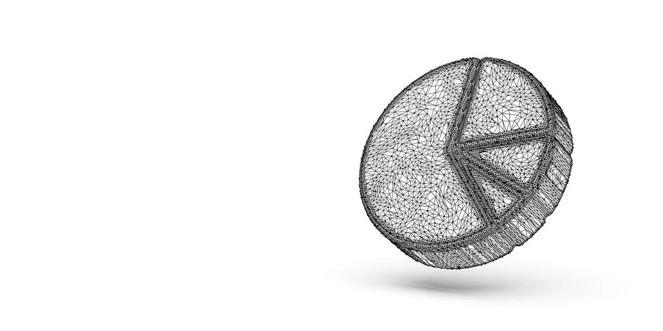 Black wireframe abstract pie chart diagram on white background with copy sp.. Stock Illustration