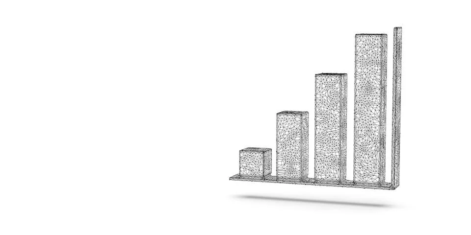Black wireframe rising bar graph on white background with copy space, busin.. Stock Illustration