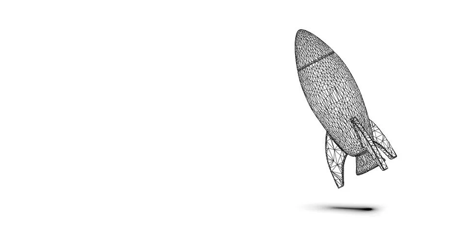 Black wireframe rocket over white background, start up, business success or.. Ilustração Stock