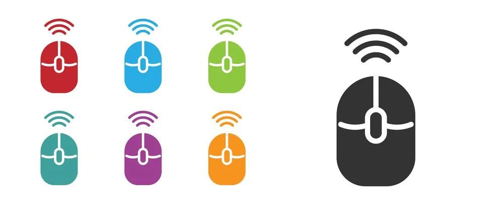 Black Wireless computer mouse icon isolated on white background. Optical with Stock Illustration
