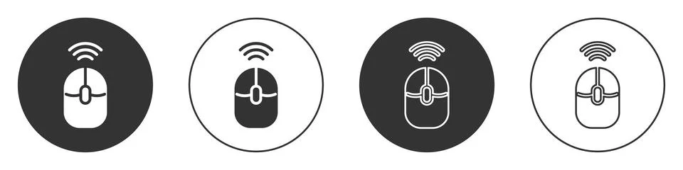 Black Wireless computer mouse icon isolated on white background. Optical with Stock Illustration