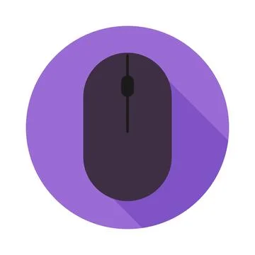Black wireless computer mouse icon in flat style on round purple background Stock Illustration