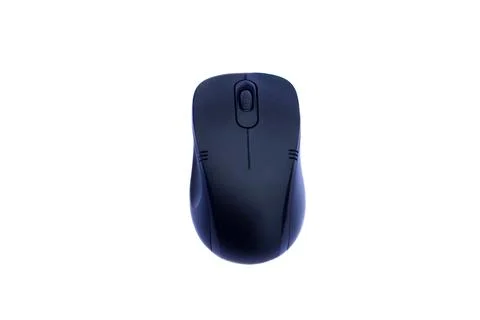 Black wireless computer mouse on white background, minimalist design, comfort, a Stock Photos