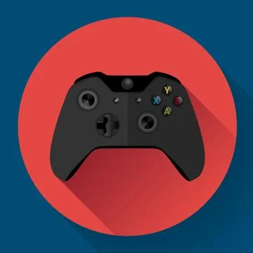 Black wireless Game controller flat icon with long shadow Stock Illustration