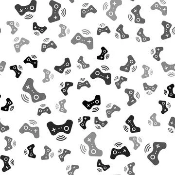 Black Wireless gamepad icon isolated seamless pattern on white background. Game Stock Illustration