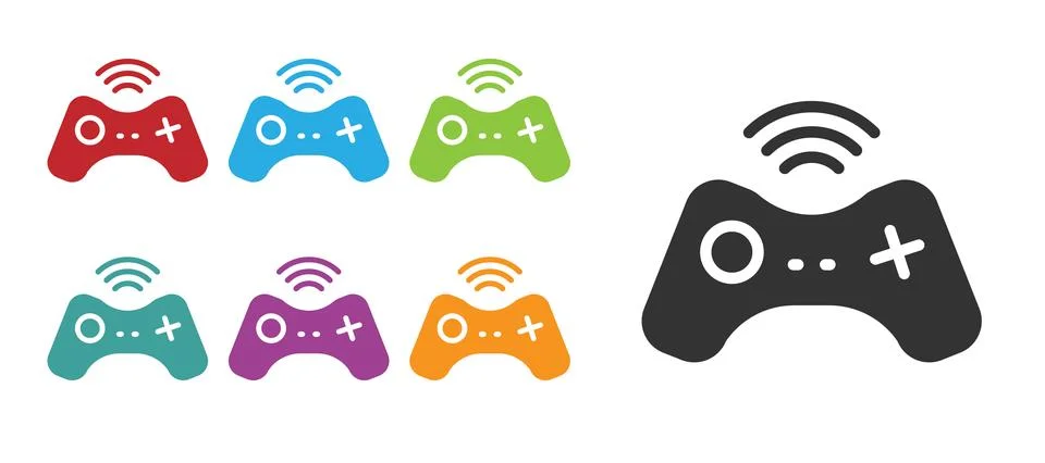 Black Wireless gamepad icon isolated on white background. Game controller. Set Stock Illustration