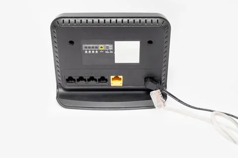 Black wireless internet network wi-fi router isolated on white background Stock Photos