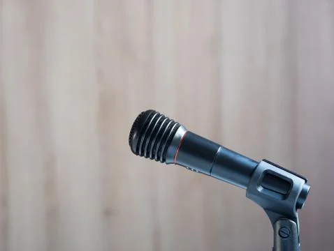 Black wireless mic on stand at studio 库存照片