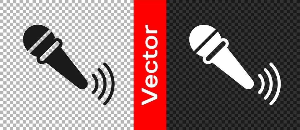 Black Wireless microphone icon isolated on transparent background. On air r.. Illustrazione stock